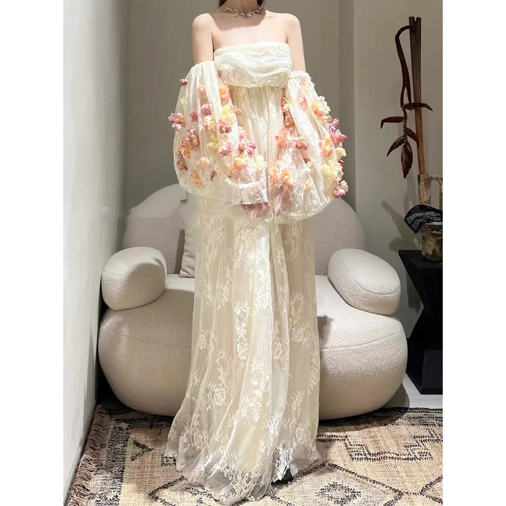 Coigarsam Women Dress 2024 New Lace Floral Puff Sleeve Strapless Mesh Apricot High Dresses
Coigarsam Women Dress 2024 New Lace Floral Puff Sleeve Strapless Mesh Apricot High Dresses