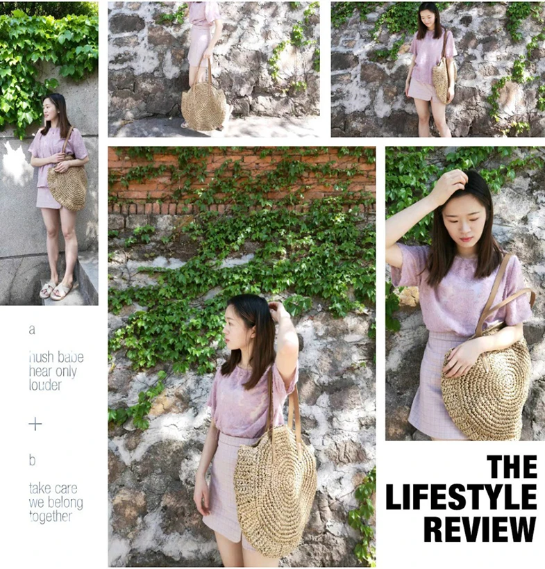 Bohemian Round Woven Beach Bag - Handmade Raffia Shoulder Tote 1 Sba6d886627bb426d9826df471ccf8d9fn