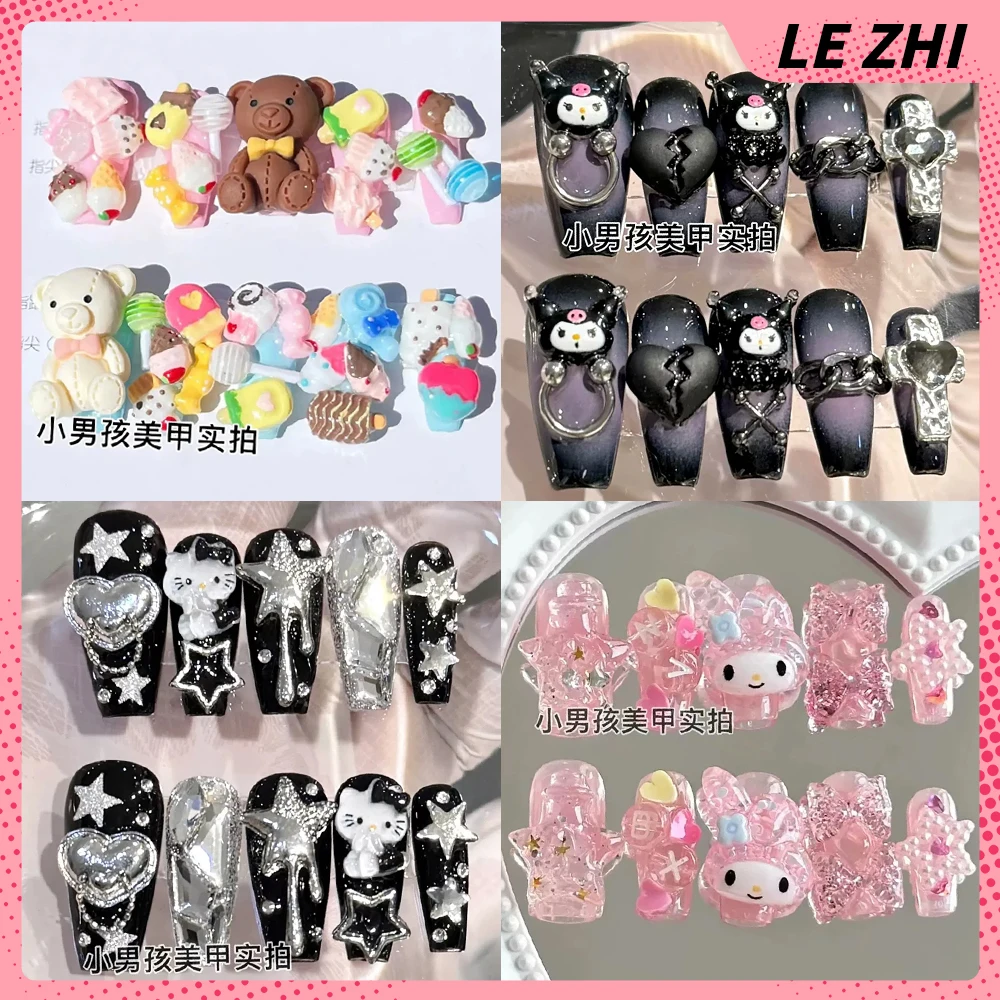 

Kawaii Cartoon Medium Length Sparkling Full Cover Press on Nails Hello Kitty Mymelody Pure Handmade Anniversary Gift Fake Nail