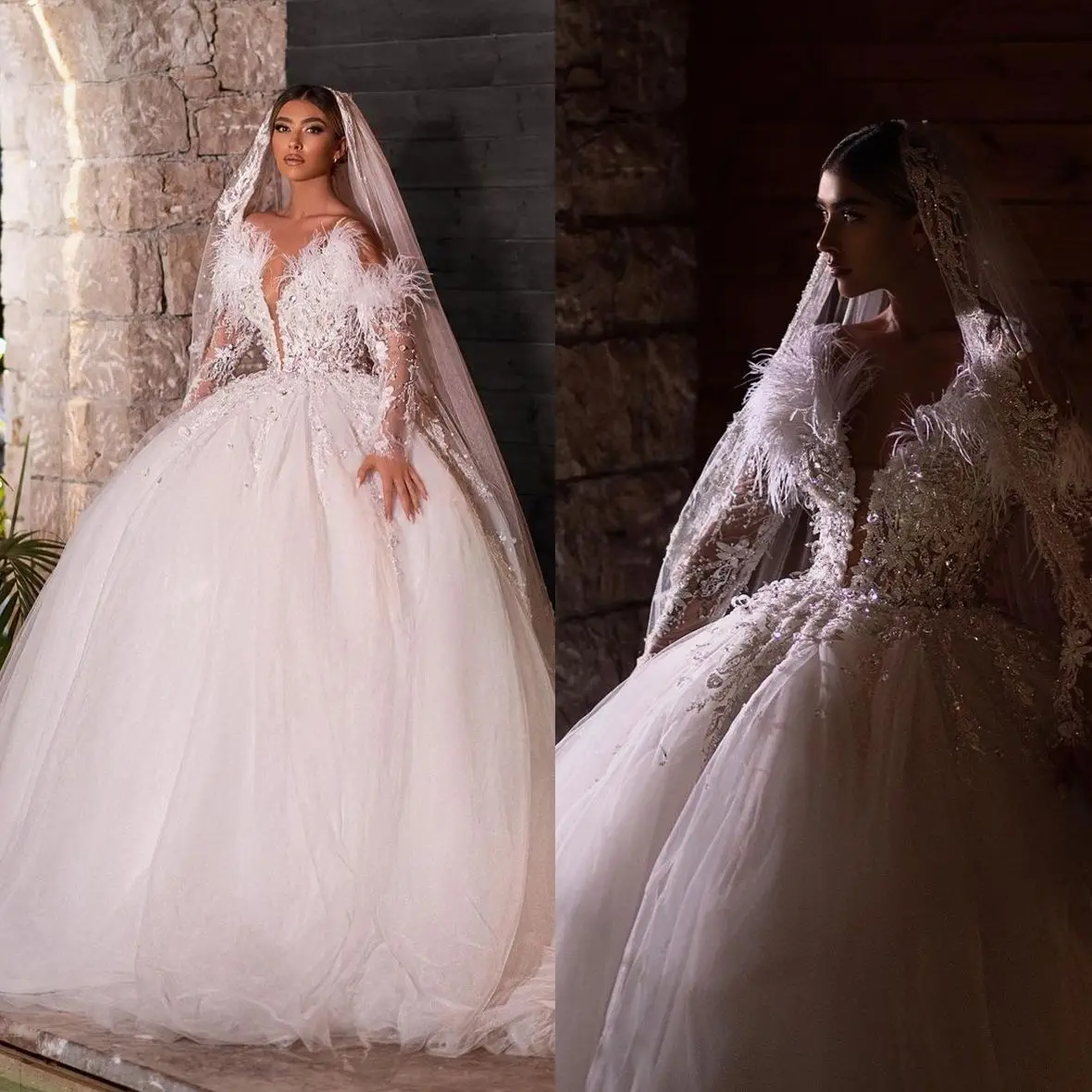 Feathers Exquisite Wedding Dress Sweep Train Lace Ballgown Puffy Tulle Bridal Gowns Long Sleeves Robe De Mariee 2023
Feathers Exquisite Wedding Dress Sweep Train Lace Ballgown Puffy Tulle Bridal Gowns Long Sleeves Robe De Mariee 2023