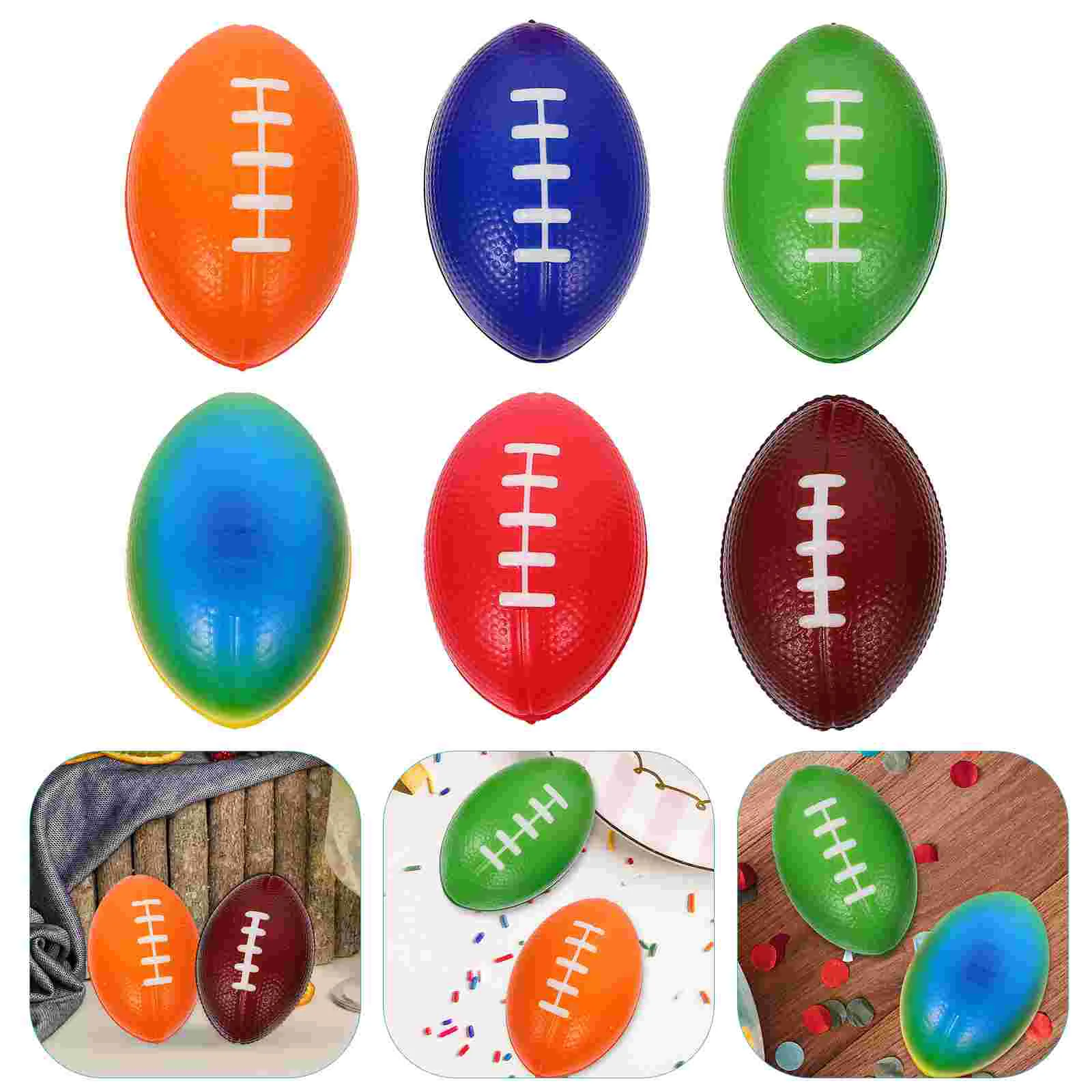 

6 шт., мяч для снятия стресса, украшение, искусственная кожа, спортивный мини-мяч (смешанные цвета), 6 маленьких мячей для регби
