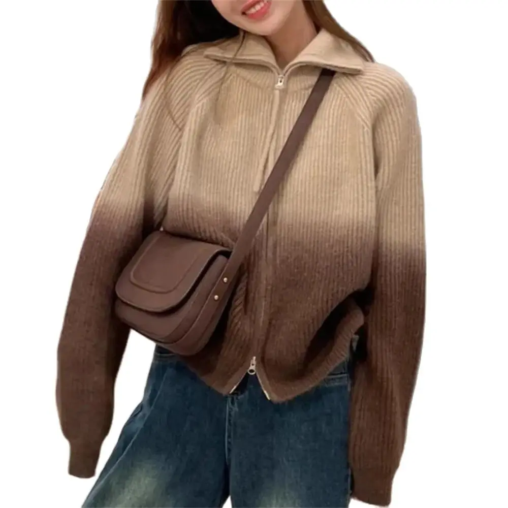Autumn/Winter Euro-American Knitwear Outerwear Women POLO Collar Gradation Retro Long Sleeve Zipper Loose Cardigan Sweater
Autumn/Winter Euro-American Knitwear Outerwear Women POLO Collar Gradation Retro Long Sleeve Zipper Loose Cardigan Sweater
