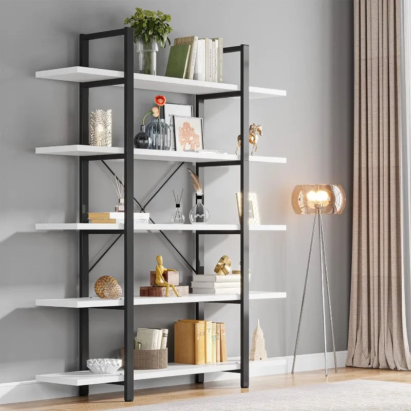 

Tribesigns 5-Tier Bookshelf, Vintage Industrial Style Bookcase 72 H X 12 W X 47L Inches, White