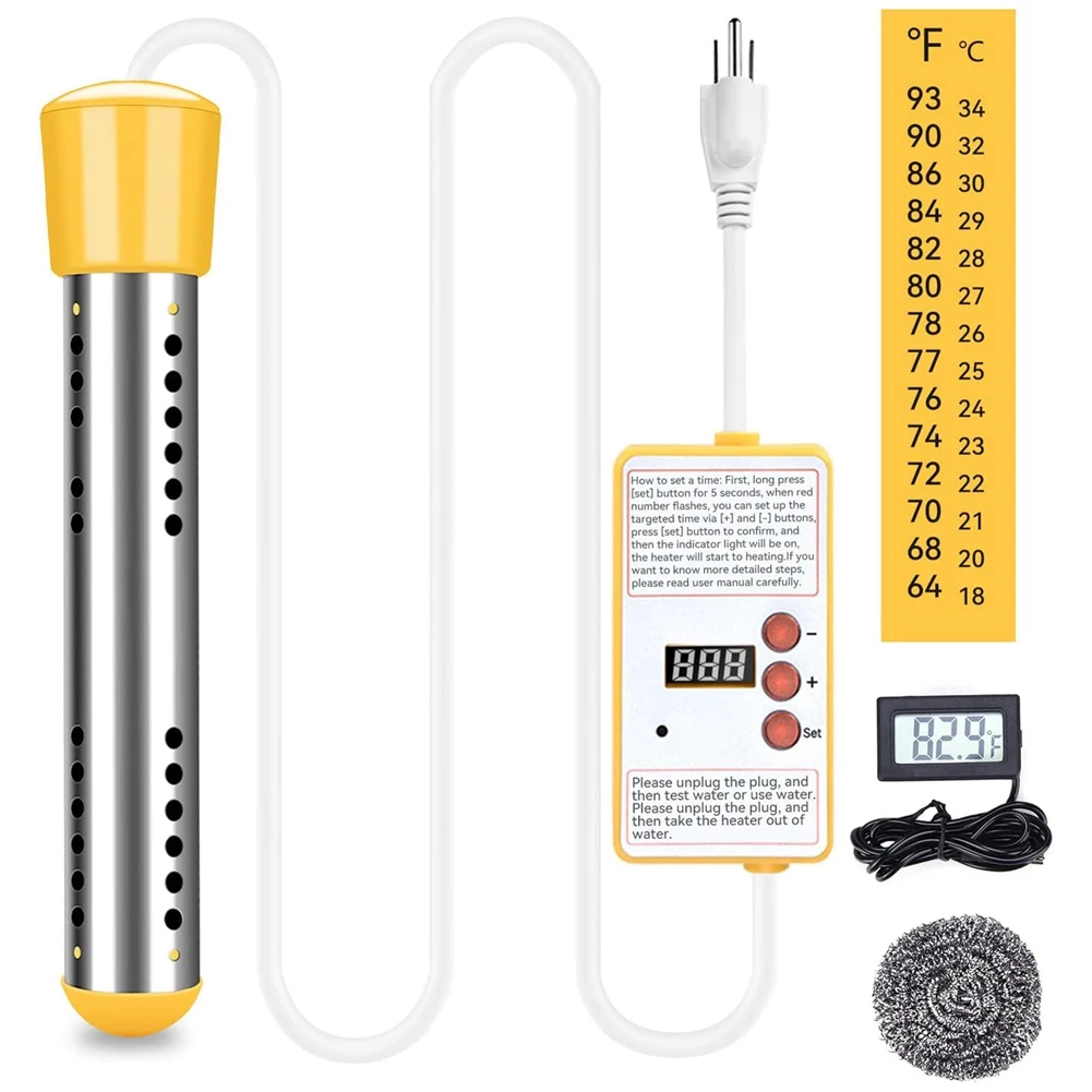 Immersion Water Heater, 1500W Electric Submersible Water Heater with Timer, Stainless Steel Guard Cover US Plug
Immersion Water Heater, 1500W Electric Submersible Water Heater with Timer, Stainless Steel Guard Cover US Plug