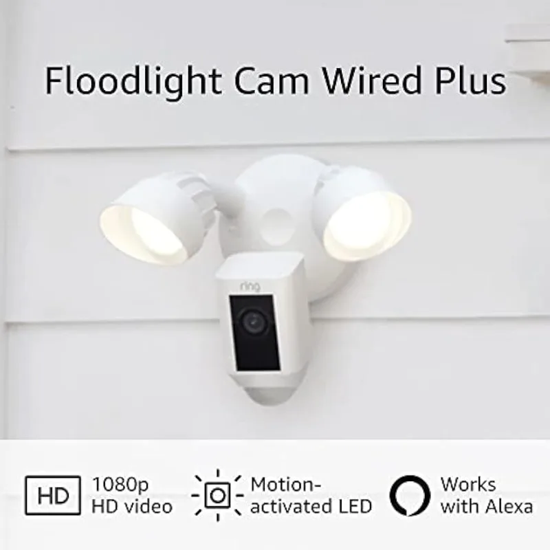 

Certified Refurbished Ring Floodlight Cam Wired Plus with motion-activated 1080p HD video, White (2021 release)