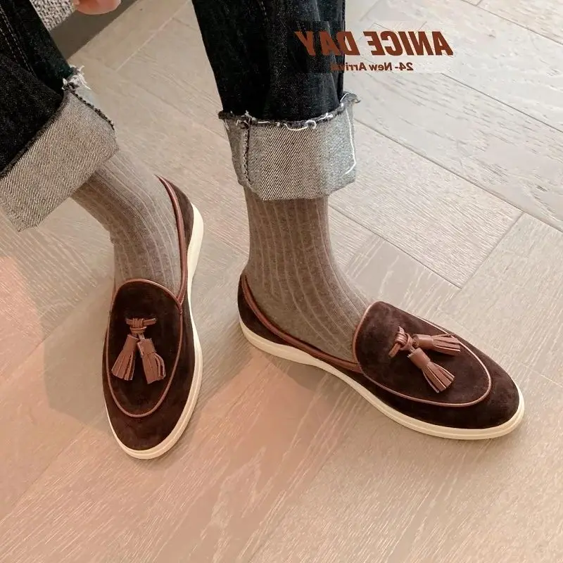 

Spring Loafers Woman Tassels Shoes Sheepsuede Leather Round Toe Women Flat Shoes Lady Casual Walk Shoes Slip-On Brand Loafer