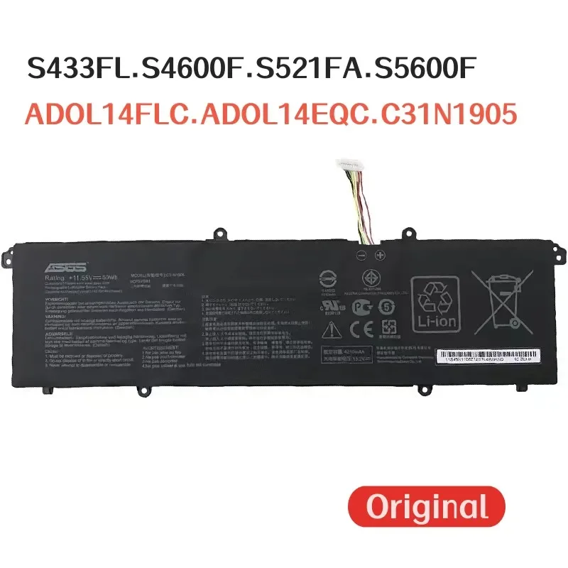 

100%Original 4335mAh For ASUS S433FL S4600F S521FA S5600F ADOL14FLC ADOL14EQC C31N1905 laptop battery