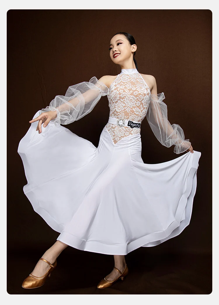 Off-Shoulder Mesh Puff Sleeve Ballroom Dance Dress Girls Tango Competition Costume Lace Stitching Dress Waltz Dancewear
Off-Shoulder Mesh Puff Sleeve Ballroom Dance Dress Girls Tango Competition Costume Lace Stitching Dress Waltz Dancewear