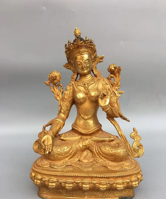 

8.6"Rare Chinese antiques Pure copper gilding Statue of White Tara Buddha