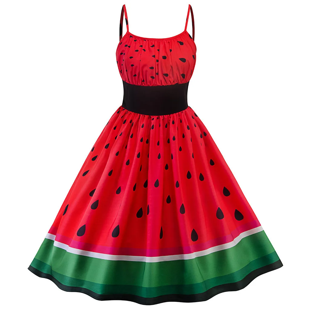 

Clothing Women Watermelon Printing Party Dress Cocktail Prom Ballgown Fancy-Dress Casual Ladies Elegant Vestidos Mujer Femme