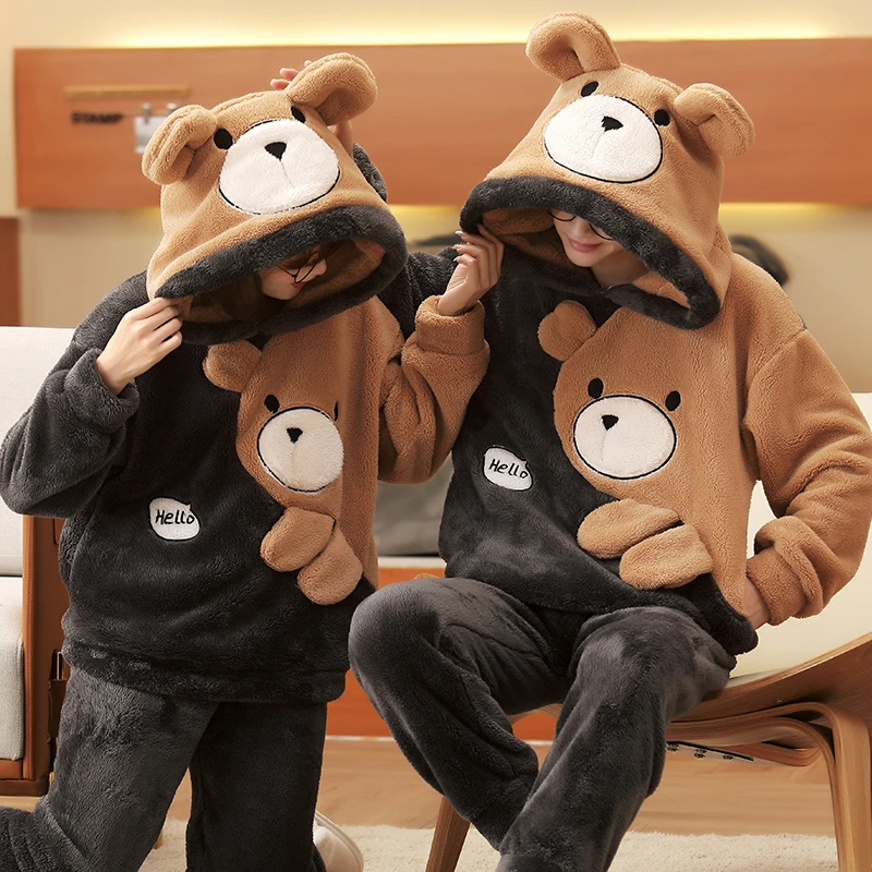Winter Couple Pajamas Set Women Men Sleepwear Thicken Pajama Cartoon Bear Soft Warm Lovers Adult Homewear Hoodies Pyjamas Suit
Winter Couple Pajamas Set Women Men Sleepwear Thicken Pajama Cartoon Bear Soft Warm Lovers Adult Homewear Hoodies Pyjamas Suit