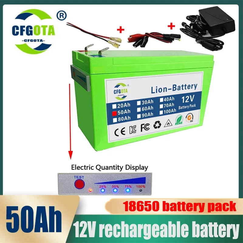 12V 50Ah 50000mAh 18650 lithium battery for solar energy built-in high current 30A BMS electric vehicle battery+12.6V charger
12V 50Ah 50000mAh 18650 lithium battery for solar energy built-in high current 30A BMS electric vehicle battery+12.6V charger