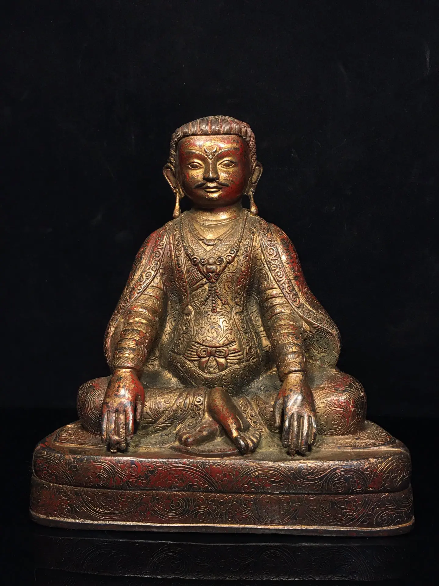 10"Tibetan Temple Collection Old Bronze Cinnabar Mud gold Guru Buddha Buddhist teacher Buddha Terrace worship hall Town house
10"Tibetan Temple Collection Old Bronze Cinnabar Mud gold Guru Buddha Buddhist teacher Buddha Terrace worship hall Town house