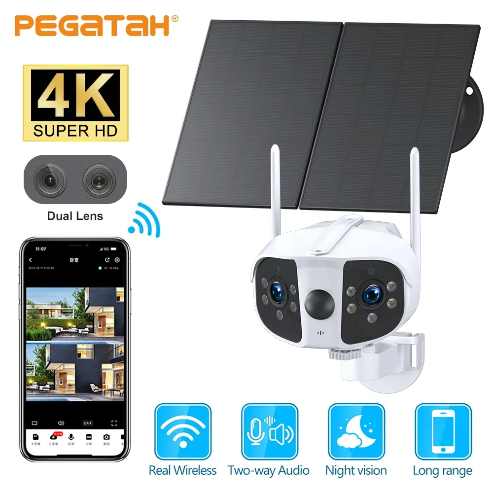 8MP Dual Lens Dual Solar Panel Camera 180° Wide Angle 4K WIFI Wireless Security Outdoor Built-in Battery Video Surveillance Cam
8MP Dual Lens Dual Solar Panel Camera 180° Wide Angle 4K WIFI Wireless Security Outdoor Built-in Battery Video Surveillance Cam
