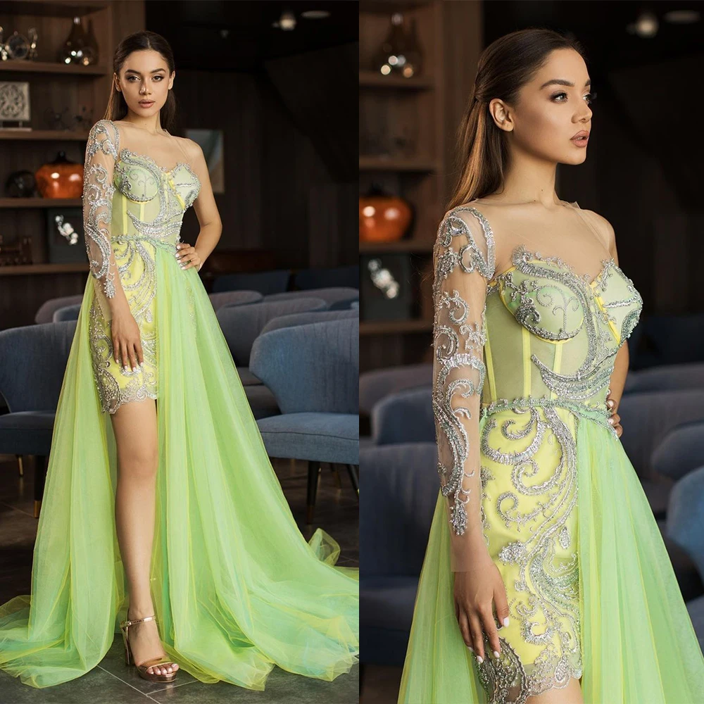Sparking Illusion Evening Dress Crystals Short Prom Gowns Sequins Ruched with Overskirts Party Dresses Custom Made
Sparking Illusion Evening Dress Crystals Short Prom Gowns Sequins Ruched with Overskirts Party Dresses Custom Made