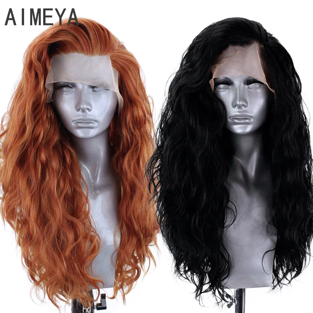 

AIMEYA Ginger Synthetic Lace Front Wig Long Wavy Black Hair Cosplay Lace Wigs for Women Blonde Heat Resistant Fiber Glueless Wig