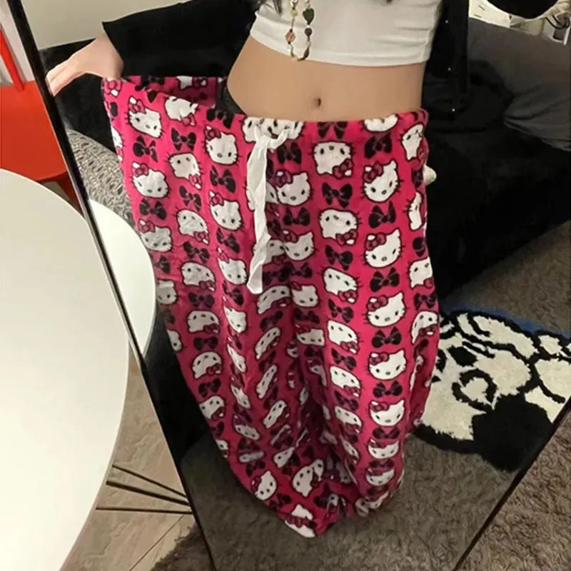

Pretty Sanrio Hello Kitty Y2K Loose High Waist Pajama Pants Cute Cartoon Casual Thin Pant Trousers Fashion Printed Girl Gift
