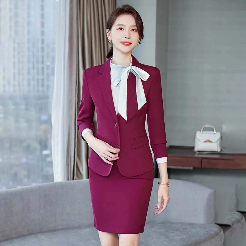 

Plus Size 5XL Elegant Wine Formal Business Suits OL Styles Professional Blazers Ladies Career Interview Pantsuits Trousers Sets