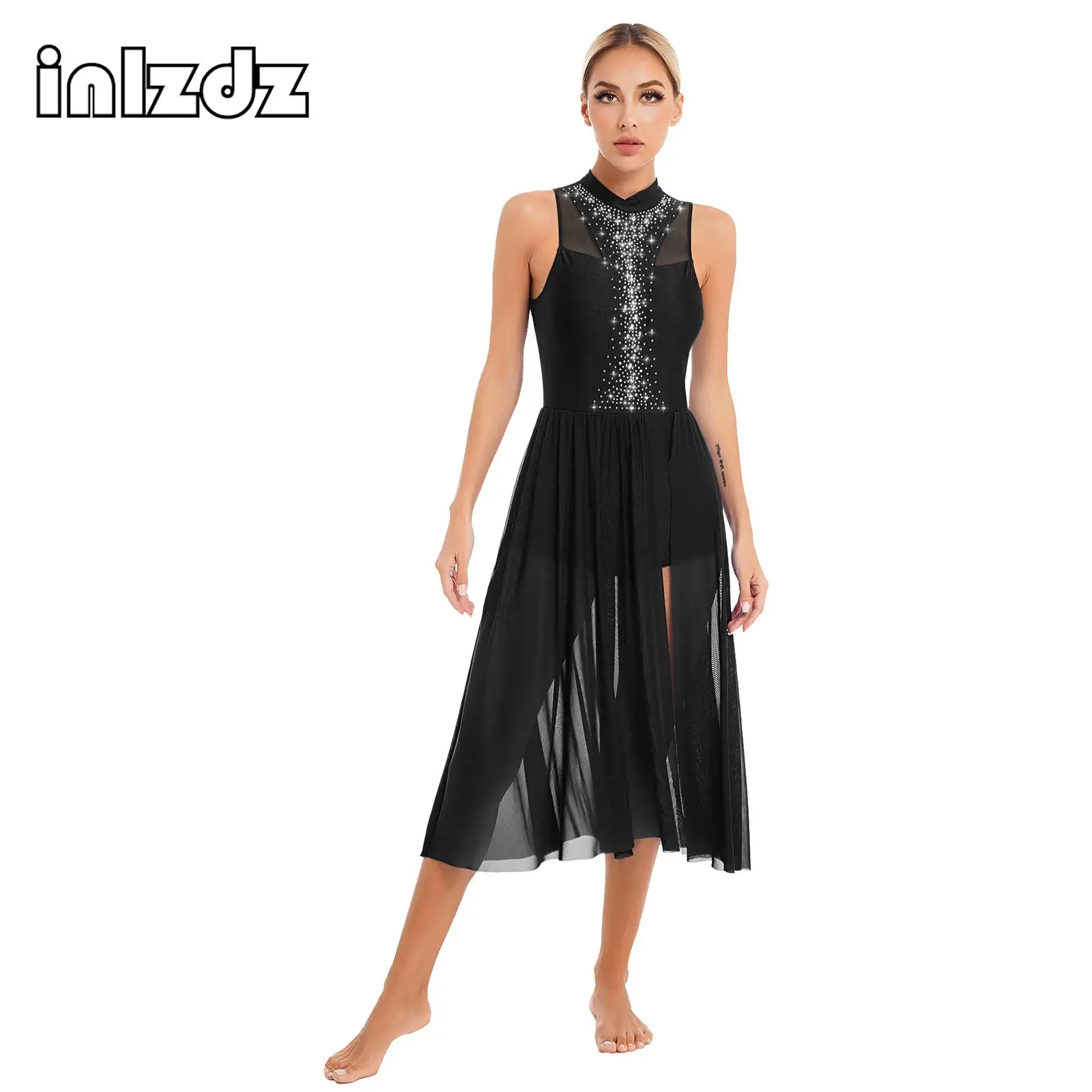 Womens Sleeveless Rhinestone Modern Contemporary Ballet Dance Lyrical Long Dress Shiny Mesh Split Leotards Performance Costume
Womens Sleeveless Rhinestone Modern Contemporary Ballet Dance Lyrical Long Dress Shiny Mesh Split Leotards Performance Costume