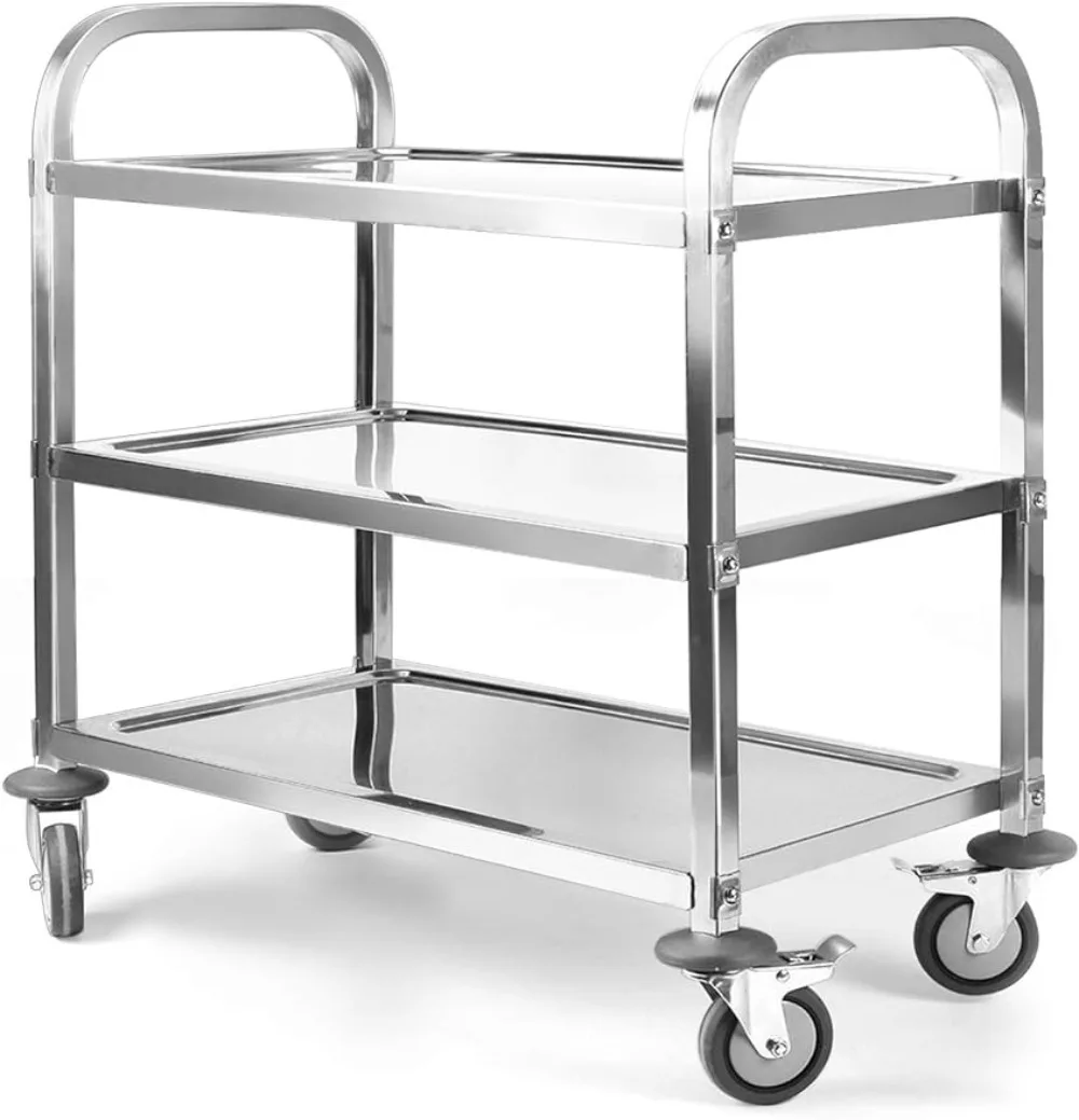 

Large 3 Tier Stainless Steel Cart Kitchen Trolley Cart Serving Cart 37.4 X 19.7 X 37.4 Inch Kitchen Utility Rolling