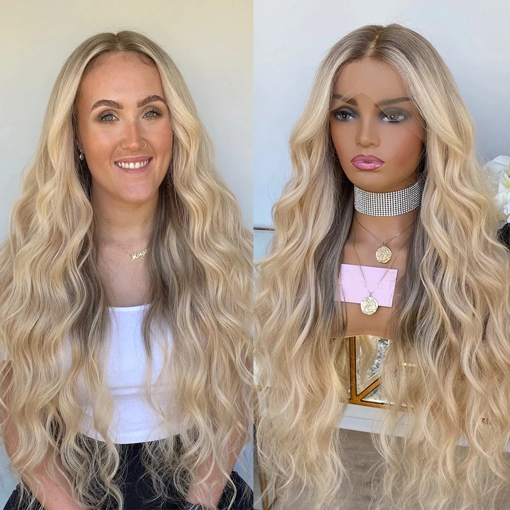 

200% Density Highlighted Blonde 13x6 Lace Front Wig Real Human Hair Glueless Full Lace Wigs Slightly Wavy Hd Lace Frontal Wig