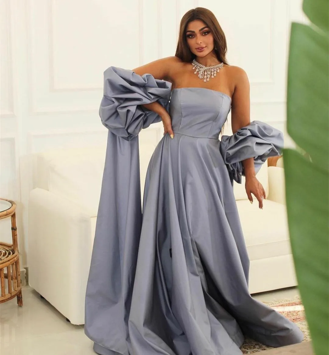 Chic Long A-Line Taffeta Evening Dresses With Pockets فساتين سهرة Strapless Pleated Sweep Train Prom Dresses for Women 
Chic Long A-Line Taffeta Evening Dresses With Pockets فساتين سهرة Strapless Pleated Sweep Train Prom Dresses for Women
