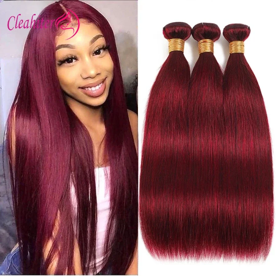 

Brazilian Wine 99j Color Straight Human Hair 3 Bundles Virgin Hair Double Weft Hair Extensions 100g/PC For Full Head Remy Hair