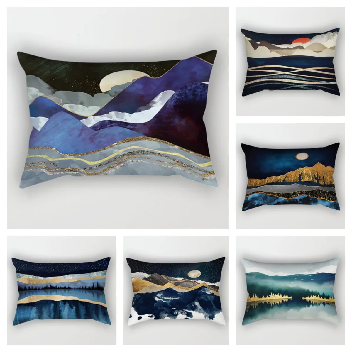 

Nordic Mountains Sunrise Moon Metal Painting Pillowcase Sofa Cushion Cover 40*60 Waist Pillowcase Cushion Cover Home Decoration