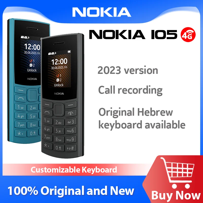 

New Nokia 105 4G 2023 Feature Phone Dual SIM 1.8 Inch Bluetooth 5.0 1450mAh Long Standby Time Flashlight FM Radio Call Recording