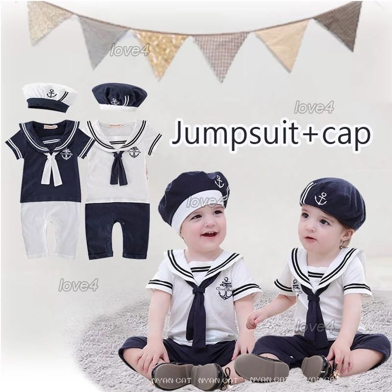 

Brother and Sister Matching Clothes Baby Boy Girl Sailor Suit Infant Jumper+Cap Baptismal Newborn Photoshoot Romper Outfit
