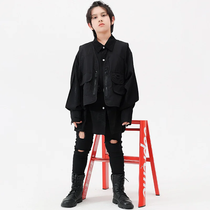 Kids Boys Suits Girls Streetwear Fashion Hip Hop Jazz Dance Clothing Black Shirt Hole Pants Vest Sets Children Tracksuits
Kids Boys Suits Girls Streetwear Fashion Hip Hop Jazz Dance Clothing Black Shirt Hole Pants Vest Sets Children Tracksuits