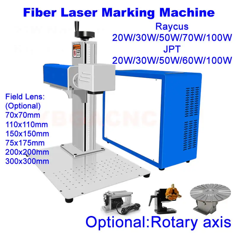 

100W Raycus Fiber Laser Marking Machine 20w 30w 50w 60w JPT Stainless Steel Engraver Silver Gold Metal Cutting With Rotary Axis