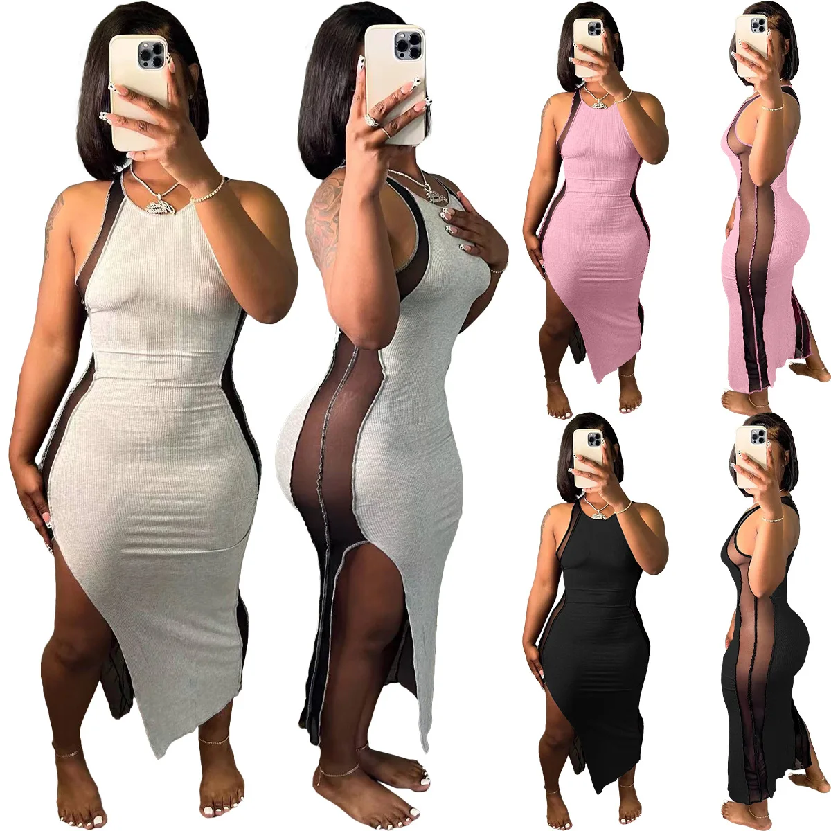 Mesh Patchwork Ribbed Maxi Dress Women 2023 Sleeveless Tank Top Party Club Sundress Casual Beach Bodycon Female Dresses
Mesh Patchwork Ribbed Maxi Dress Women 2023 Sleeveless Tank Top Party Club Sundress Casual Beach Bodycon Female Dresses