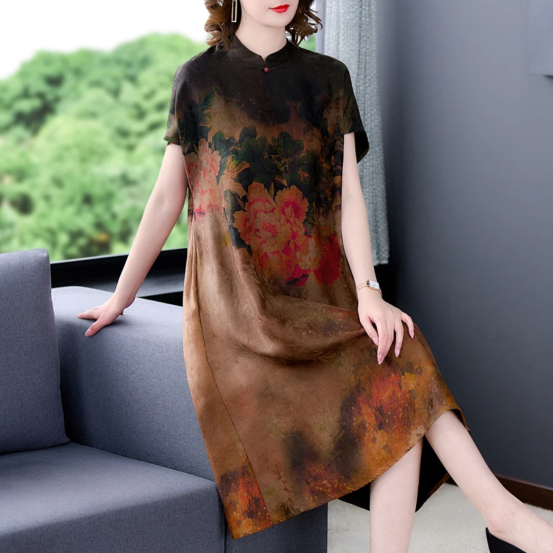 2023 New Floral Natural Silk Midi Dress Women Korean Vintage Casual Party Dress Summer Short Sleeve Elegant Loose Waist Dresses
2023 New Floral Natural Silk Midi Dress Women Korean Vintage Casual Party Dress Summer Short Sleeve Elegant Loose Waist Dresses