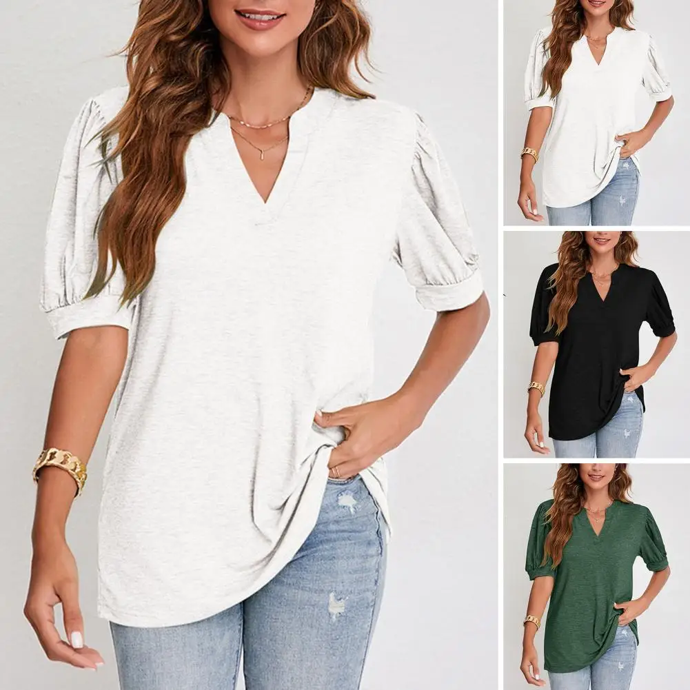 Lady Loose T-shirt Lady Pure Color Top Chic Women's V-neck Bubble Sleeve T-shirt Soft Breathable Casual Summer Blouse for A
Lady Loose T-shirt Lady Pure Color Top Chic Women's V-neck Bubble Sleeve T-shirt Soft Breathable Casual Summer Blouse for A