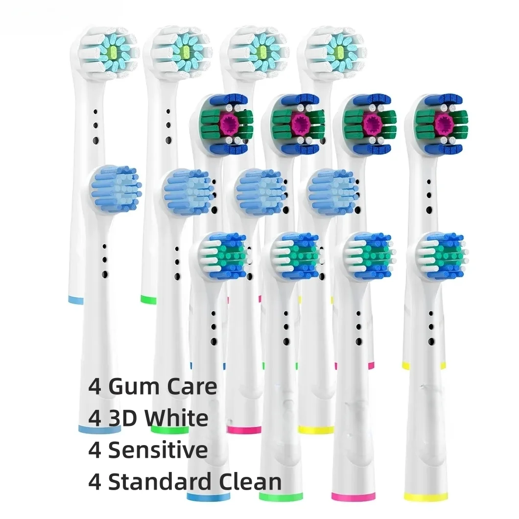 

16PCS Assorted Electric Toothbrush Replacement Heads Sensitive Tooth Brush Heads For Oral B Toothbrush Nozzles Soft Bristles