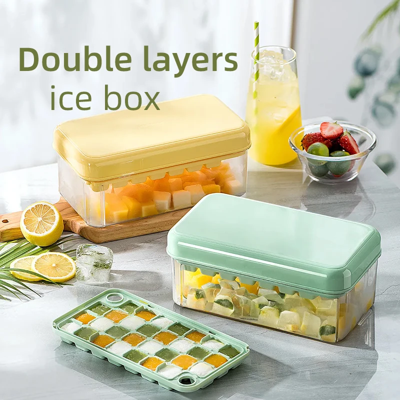 

Double Layers Ice Cube Molds with Removable Lids Food Grade Reusable Ice Maker Reusable Freezer Kitchen Tools