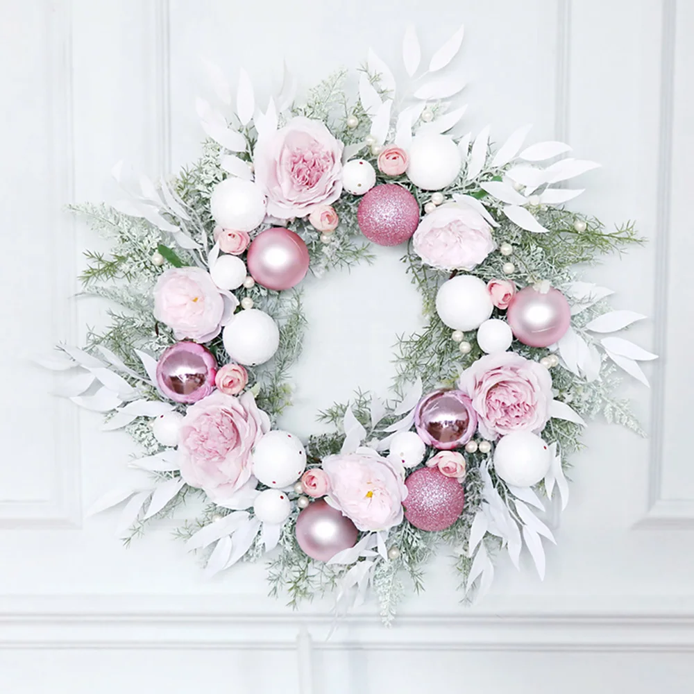 

Valentine's Day Pink Wreath Door Frame Decoration Wall Hanging Party Wedding Decor Simulated Flowers Frame Craft Prop