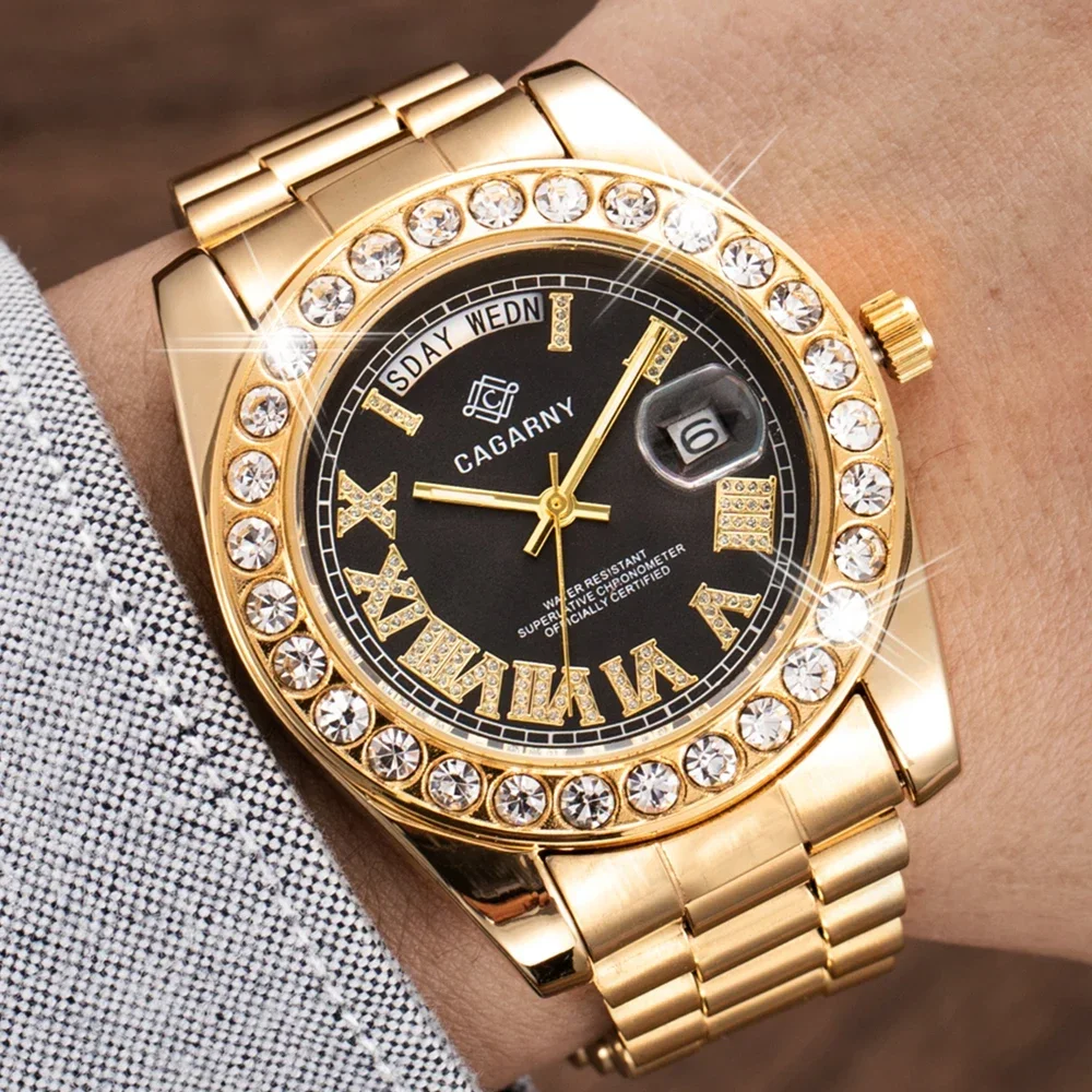 Role Hip Hop Watch Men Cagarny Luxury Fashion Quartz Watches Man Diamonds Wristwatch Waterproof Golden Steel Reloj De Hombre
Role Hip Hop Watch Men Cagarny Luxury Fashion Quartz Watches Man Diamonds Wristwatch Waterproof Golden Steel Reloj De Hombre