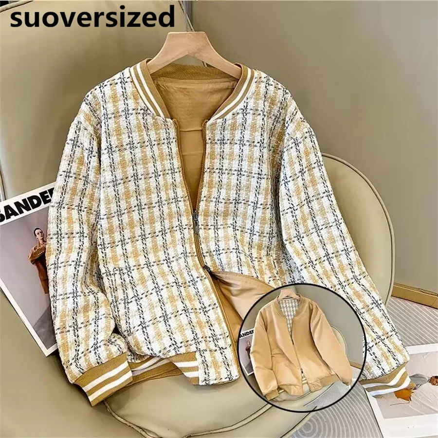 Korean Loose Two-sided Casual Baseball Jacket Vintage Plaid Classic Long Sleeve Coat Fashion Outwear Femme Spring Fall Chaquetas
Korean Loose Two-sided Casual Baseball Jacket Vintage Plaid Classic Long Sleeve Coat Fashion Outwear Femme Spring Fall Chaquetas