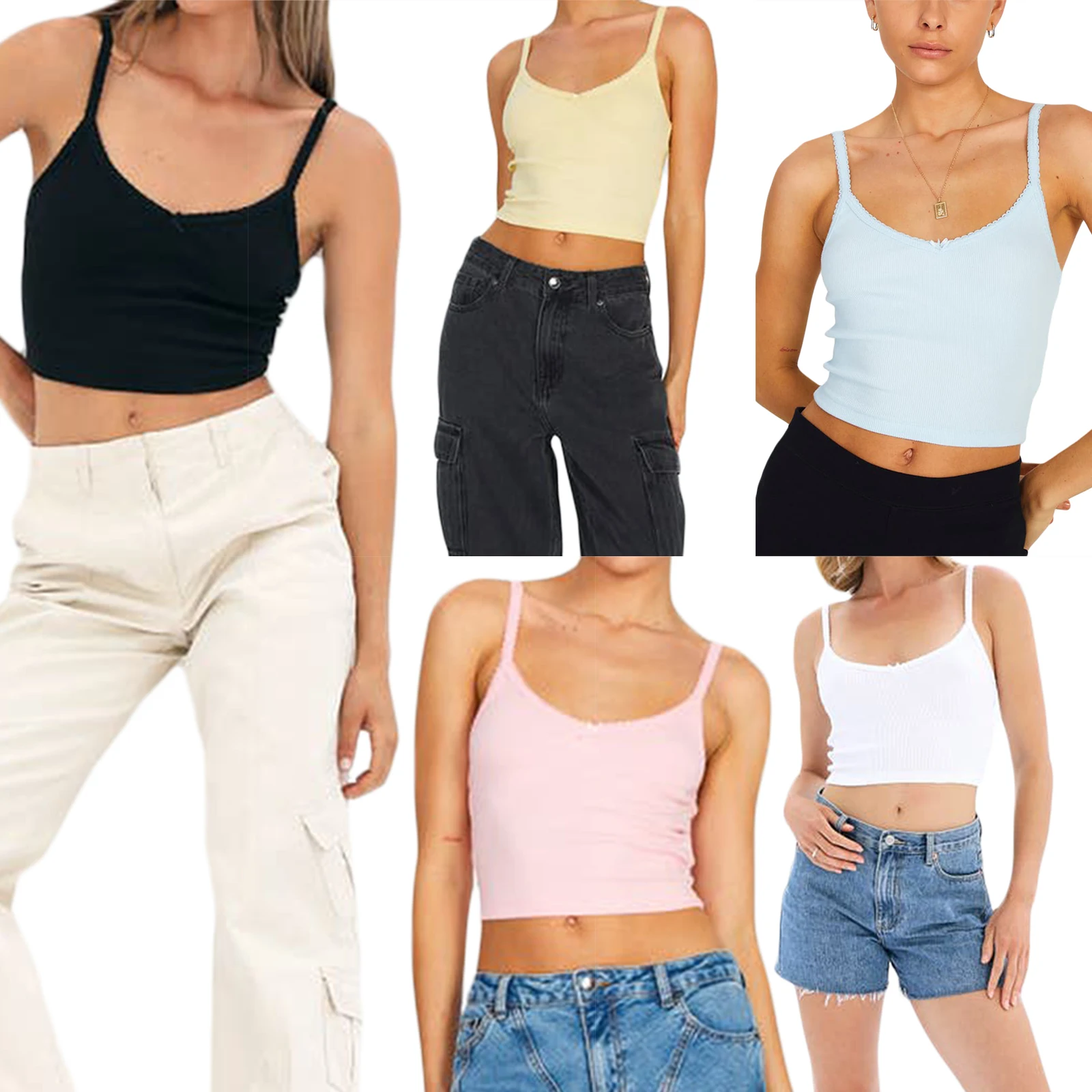 

Women's Camisole Spaghetti Straps Sleeveless V Neck Slim Fit Cami Crop Top Summer Tops for Daily Party Shirt Camis Basic Tops