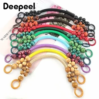 나일론 로프 직조 나무 구슬 손잡이 어깨 스트랩 핸드 스트랩, DIY 바느질 핸드백 액세서리, 컬러 가방 핸들, 37 cm, 48cm, 2 개