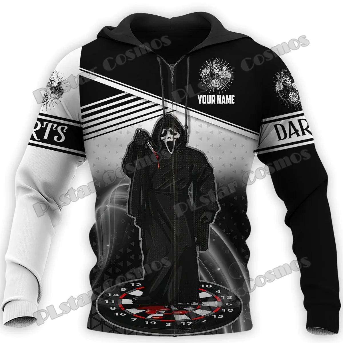 

Personalized Name Horror Dart Reaper 3D Printed Fashion Men's Zipper Hoodie Autumn Streetwear Unisex Casual Zip Up Hoodies HW71