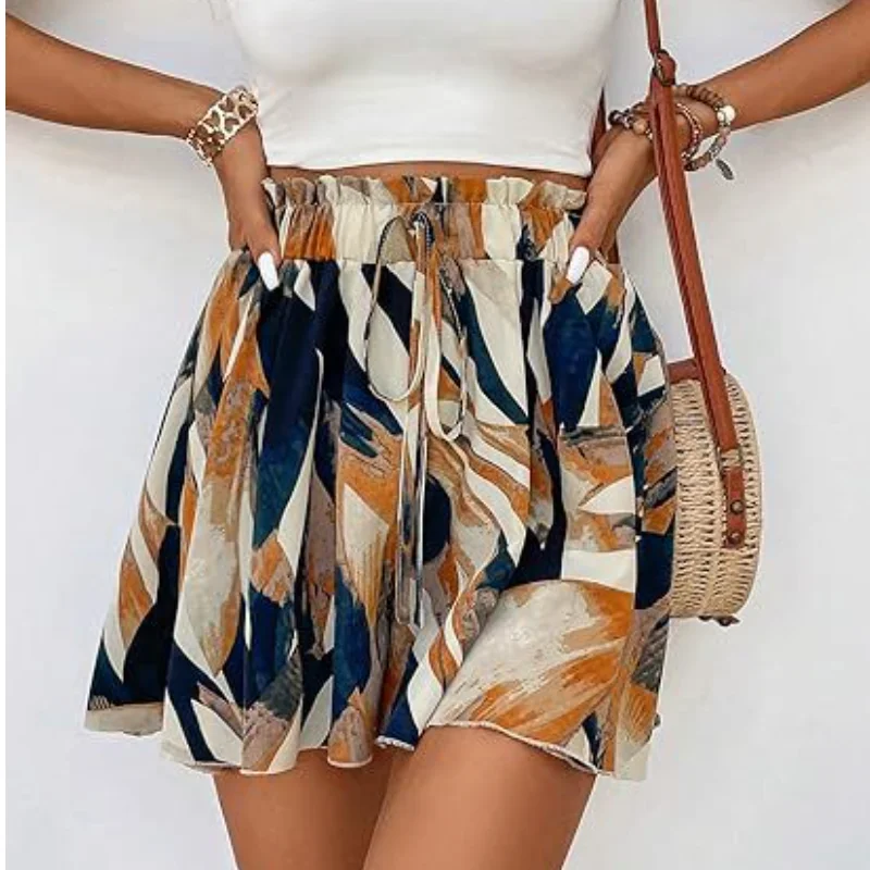 Women Summer Shorts Floral Print Drawstrings Elastic Waist Bohemian Beach Bottom Loose Wide Leg Ruffle Hem Shorts
Women Summer Shorts Floral Print Drawstrings Elastic Waist Bohemian Beach Bottom Loose Wide Leg Ruffle Hem Shorts