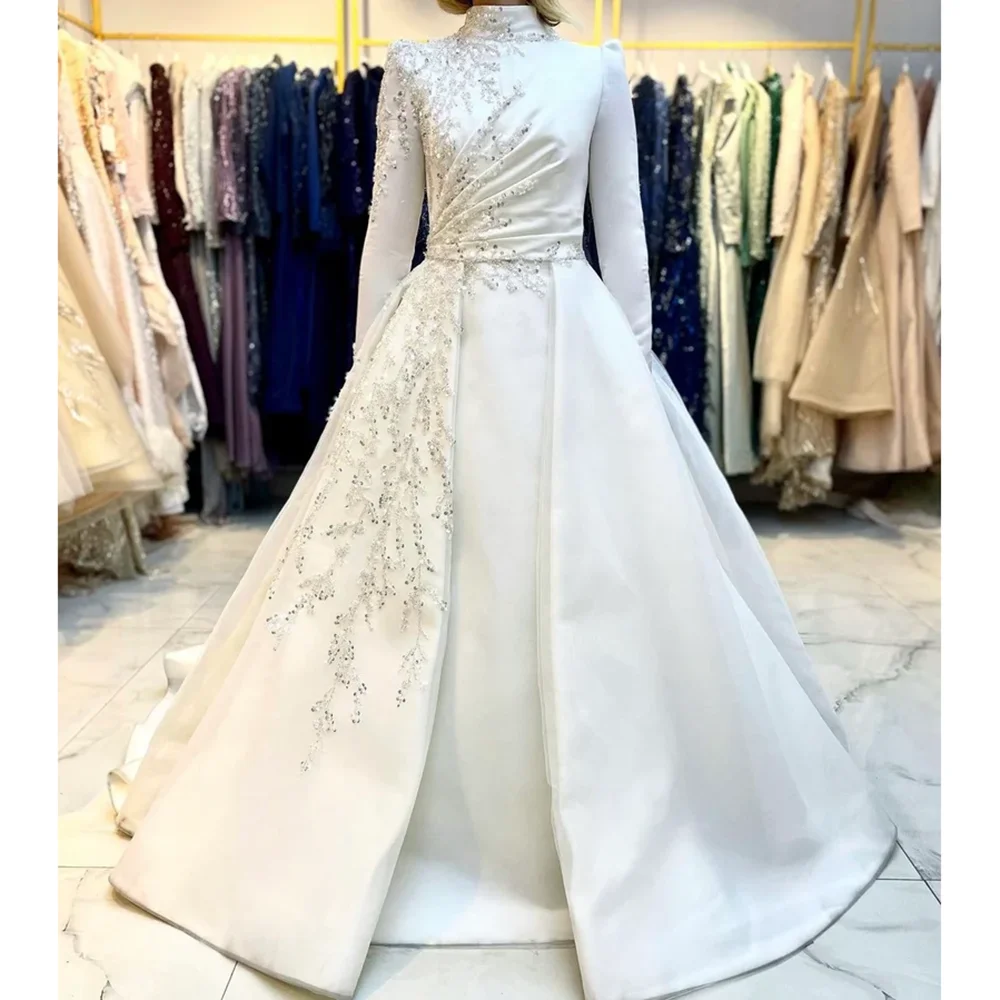 STEVDITG White Elegant Wedding Dress Fashion High Collar Long Sleeves A-Line Gowns Luxury Beads Sequined Appliques Bride Dress
STEVDITG White Elegant Wedding Dress Fashion High Collar Long Sleeves A-Line Gowns Luxury Beads Sequined Appliques Bride Dress