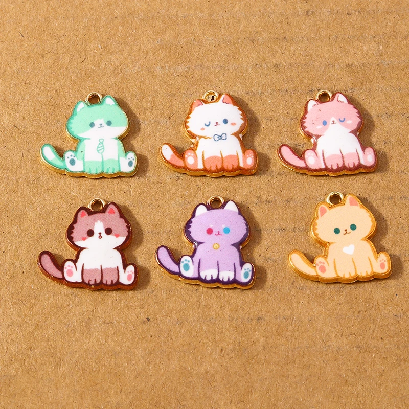 

10pcs Lovely Enamel Animal Cartoon Cat Charms Pendants for Making Necklace Earrings DIY Handmade Jewelry Accessories Supplies