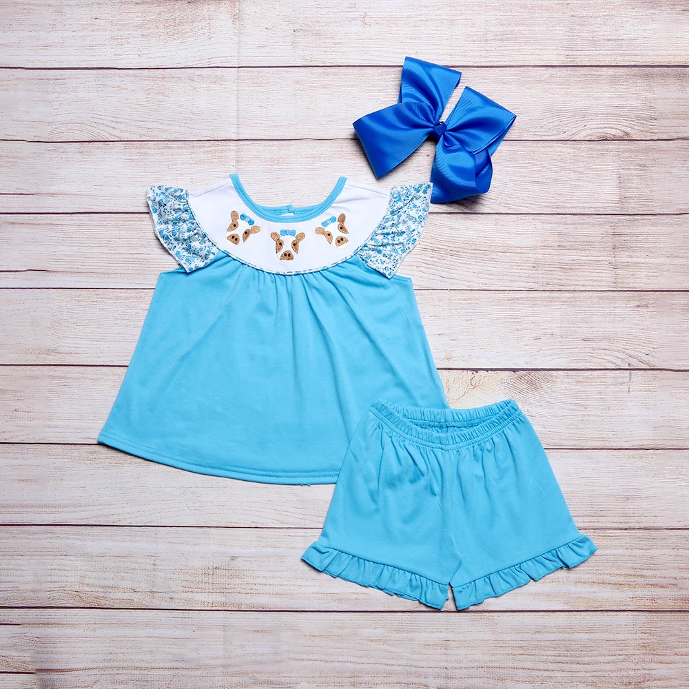 Baby Cotton Small Flying Blue T-shirt Set Round Neck Embroidery of Cow Skirt Girl Top Clothes And Ruffled Lace Shorts Suit
Baby Cotton Small Flying Blue T-shirt Set Round Neck Embroidery of Cow Skirt Girl Top Clothes And Ruffled Lace Shorts Suit