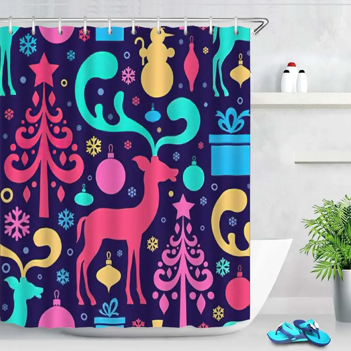 Снежинка, лось, рождественская елка, занавеска для ванной, рождественские чулки, занавеска для душа, перегородка для ванной, водонепроницаемые рождественские украшения 
Снежинка, лось, рождественская елка, занавеска для ванной, рождественские чулки, занавеска для душа, перегородка для ванной, водонепроницаемые рождественские украшения