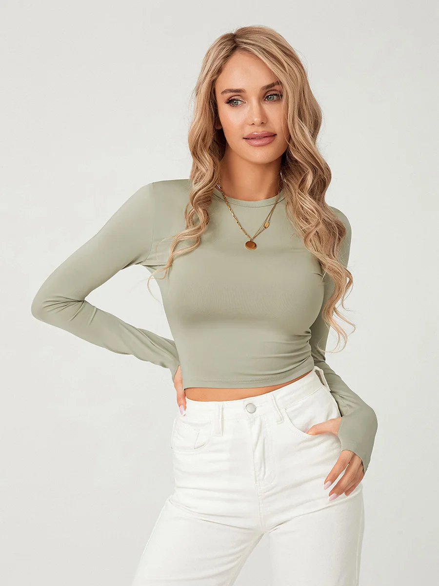 Women Long Sleeve T-shirt Crew Neck Solid Color Slim Fit Crop Top with Thumb Holes E-Girl Blouse Streetwear
Women Long Sleeve T-shirt Crew Neck Solid Color Slim Fit Crop Top with Thumb Holes E-Girl Blouse Streetwear