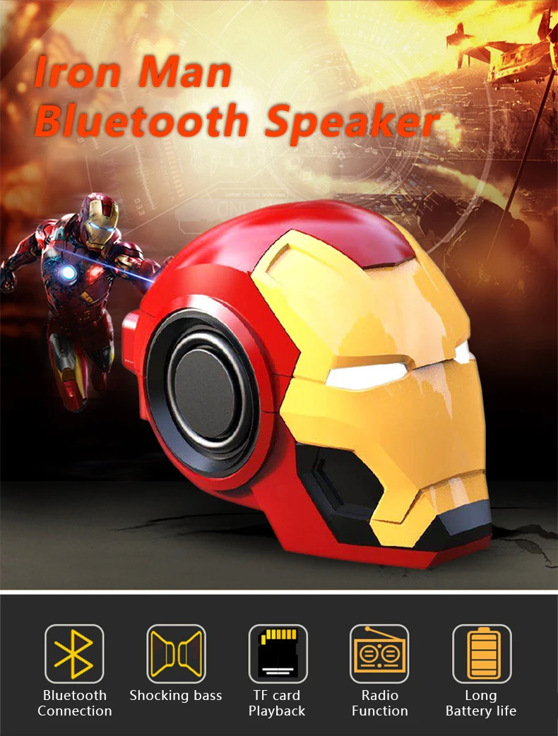 Altavoz Bluetooth USB de Iron Man, nuevo altavoz inalámbrico inteligente con tarjeta TF, Radio, tarjeta de bajos, Audio para teléfono móvil, portátil, en vivo, regalo creativo 53 Sbaadba9b4a0945a79be0935d20f09f11C
